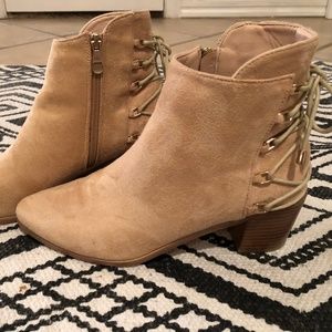 Tan Suede Lace Up Back Ankle Boots Size 9
